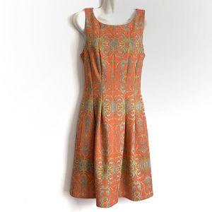 Gabby Skye Womens 6 Peach Multicolor Abstract Fit & Flare Soft Scuba Dress